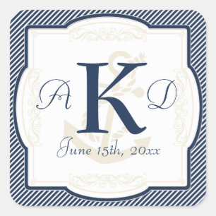 Nautical Anchor Boat Diagonal Stripes Swirl Modern Square Sticker