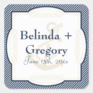 Nautical Anchor Boat Diagonal Stripes Swirl Modern Square Sticker