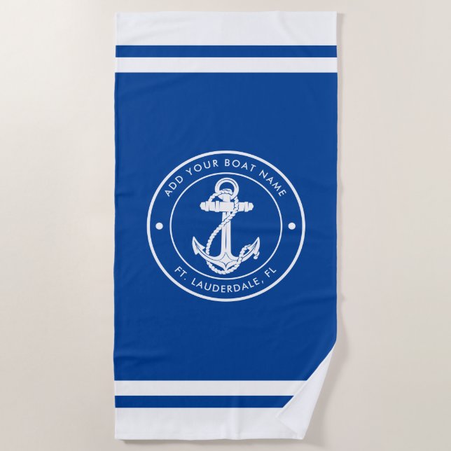 Nautical Anchor Boat Name Any Colour Beach Towel (Front)