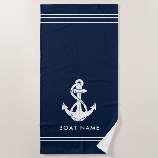 Nautical Anchor Boat Name Any Colour Custom Beach Towel (Front)
