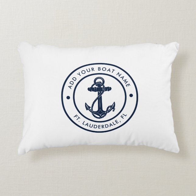 Nautical Anchor Boat Name Beach House Custom Decorative Cushion (Front)