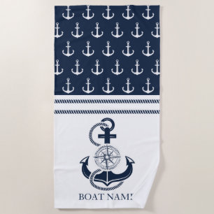 Nautical Anchor Boat Name Beach Towel