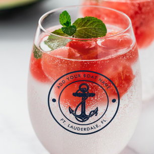 Nautical Anchor Boat Name Boating Crew Custom Stemless Wine Glass