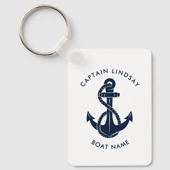 Nautical Anchor Boat Name Captain Keepsake Custom Key Ring (Front)
