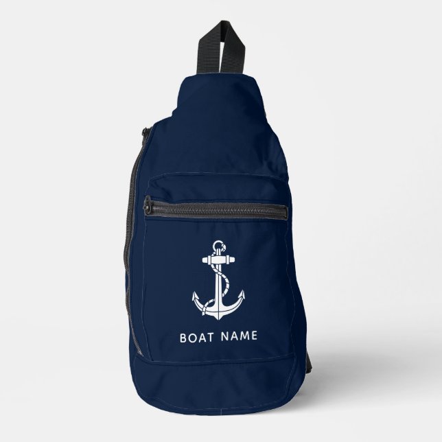 Nautical Anchor Boat Name Custom Cruise Sling Bag (Front)