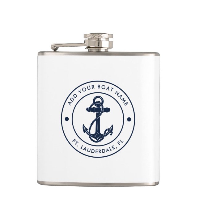 Nautical Anchor Boat  Name Custom Hip Flask (Front)