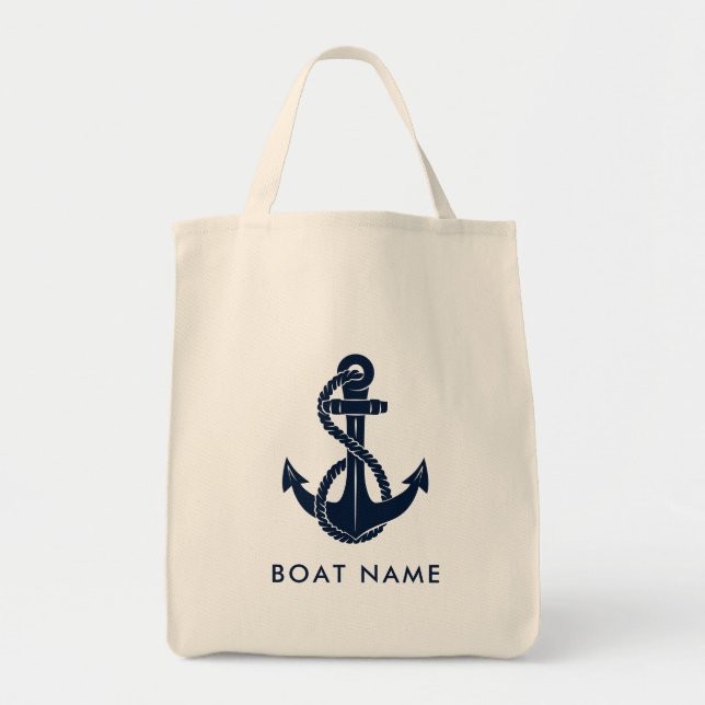 Nautical Anchor Boat Name Custom Tote Bag (Front)