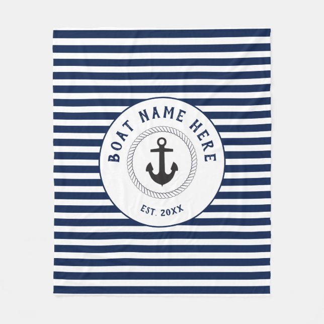 Nautical Anchor Boat Name Fleece Blanket (Front)