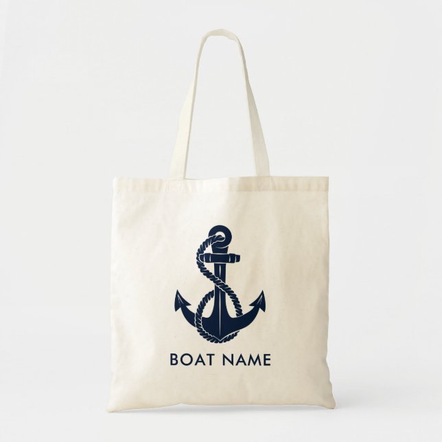 Nautical Anchor Boat Name Modern Custom Tote Bag (Front)