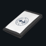 Nautical Anchor Boat Name Navy Blue Boating Custom Trifold Wallet<br><div class="desc">Add your boat or captain's name and location by clicking the "Personalise" button above. Set sail in style with our custom nautical-themed boating swag wallet, the ultimate companion for your maritime adventures. This wallet boasts a cute design inspired by the ocean's wonders, featuring classic maritime motifs such as an anchor...</div>
