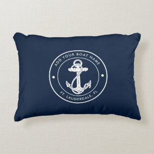 Nautical Anchor Boat Name Navy Blue Custom Decorative Cushion