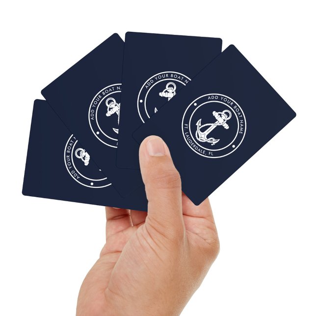 Nautical Anchor Boat Name Navy Blue Custom Playing Cards (Nautical Navy Blue Anchor Custom Boat Name Playing Cards)