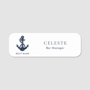 Nautical Anchor Boat Name Navy Blue Employee Tag