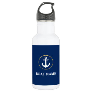 Nautical Anchor Boat Name Navy Blue Gold White 532 Ml Water Bottle