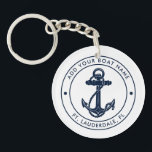 Nautical Anchor Boat Name Navy Blue White Key Ring<br><div class="desc">Add your boat or captain's name and location by clicking the "Personalise" button above. Set sail in style with our custom nautical-themed boating swag tote bag, the ultimate companion for your maritime adventures. This keychain boasts a cute design inspired by the ocean's wonders, featuring classic maritime motifs such as an...</div>