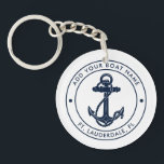 Nautical Anchor Boat Name Navy Blue White Key Ring<br><div class="desc">Add your boat or captain's name and location by clicking the "Personalise" button above. Set sail in style with our custom nautical-themed boating swag tote bag, the ultimate companion for your maritime adventures. This keychain boasts a cute design inspired by the ocean's wonders, featuring classic maritime motifs such as an...</div>