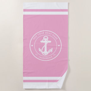 Nautical Anchor Boat Name Pink Beach Towel