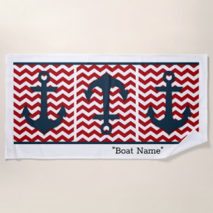 Nautical Anchor Boat NAME Red White Blue Fun Beach Towel