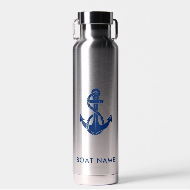Nautical Anchor Boat Name Sailing Custom Water Bottle (Front)