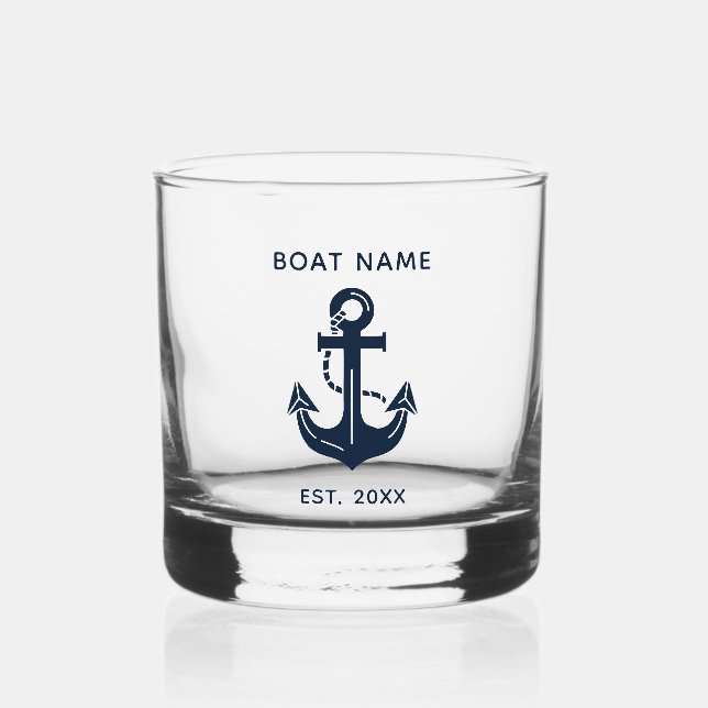 Nautical Anchor Boat Name Whiskey Glass (Front)