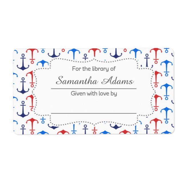 Nautical Anchor Bookplate Label Sticker (Front)