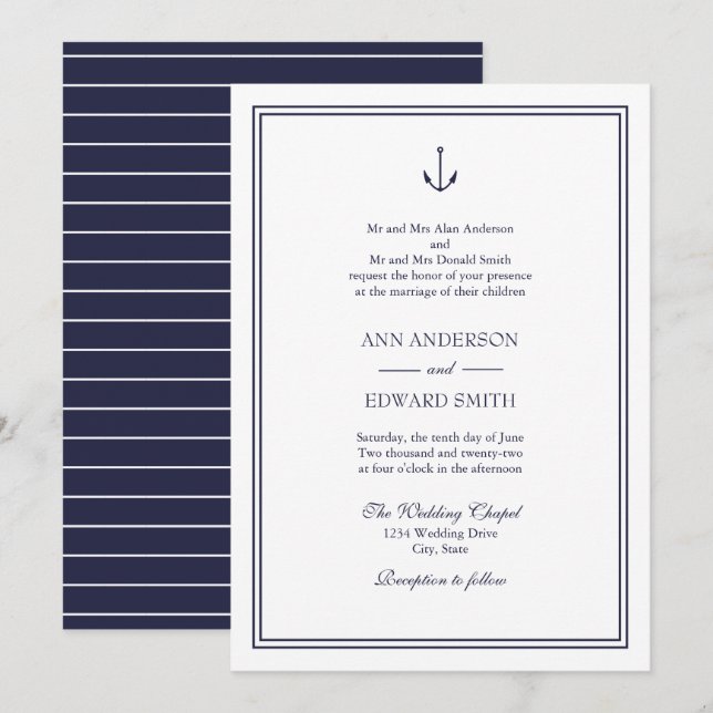 Nautical Anchor Both Parents Wedding Invitation (Front/Back)