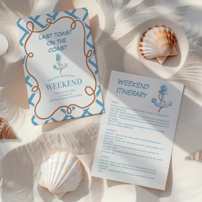 Nautical Anchor Bow Pattern Bachelorette Weekend Invitation (Creator Uploaded)