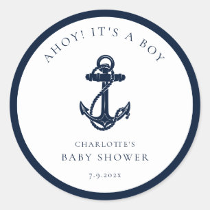 Nautical Anchor Boy Baby Shower Classic Round Sticker