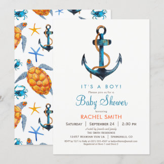Nautical Anchor Boy Baby Shower Invitation