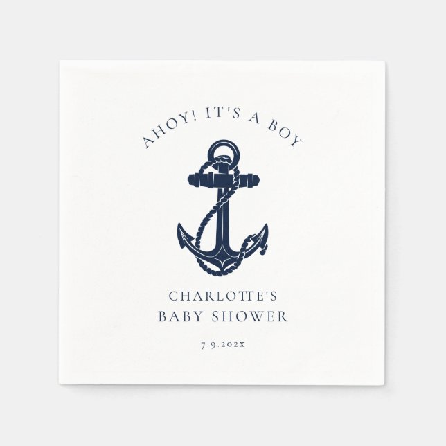Nautical Anchor Boy Baby Shower Paper Napkin (Front)