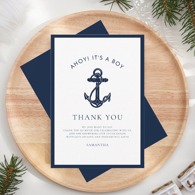 Nautical Anchor Boy Baby Shower Thank You Card (Nautical Anchor Baby Shower Thank You)