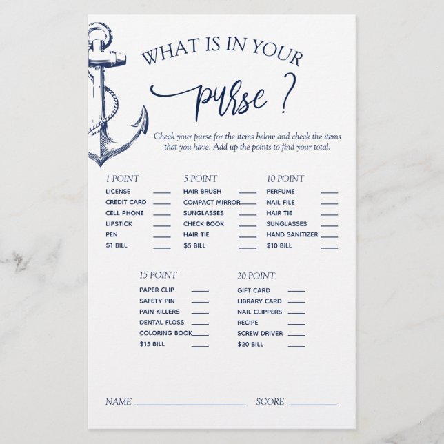 Nautical Anchor Bridal Shower Game (Front)