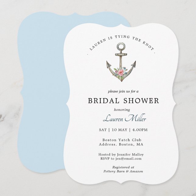 Nautical Anchor Bridal shower invitation (Front/Back)