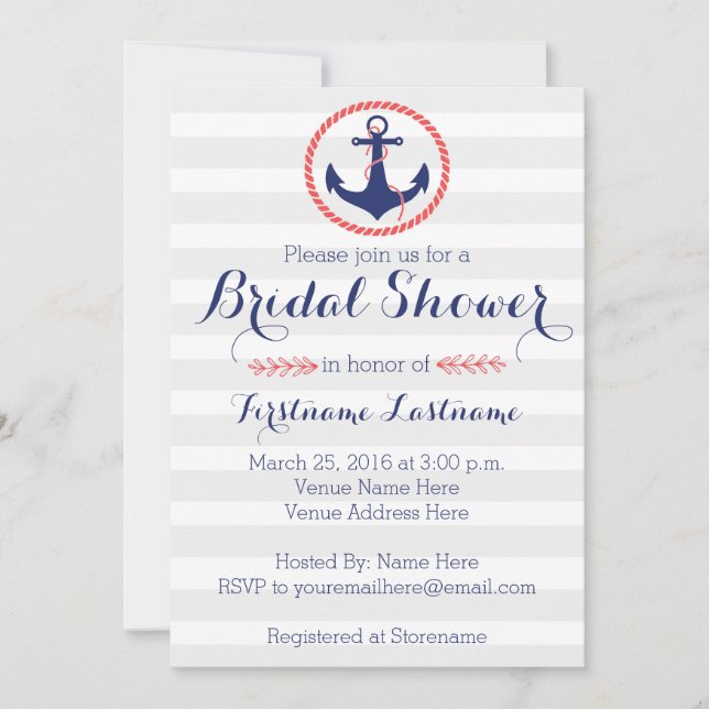 Nautical Anchor Bridal Shower Invitation (Front)