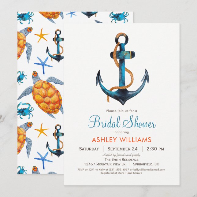 Nautical Anchor Bridal Shower Invitation (Front/Back)