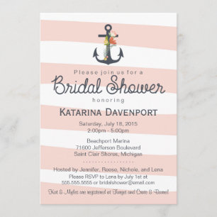 Nautical Anchor Bridal Shower Invitation Pink