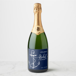 Nautical Anchor Bridal Shower Navy Blue Sparkling Wine Label