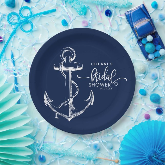 Nautical Anchor Bridal Shower Navy Paper Plate (Party)