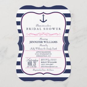 Nautical Anchor Bridal Shower; Navy & Pink Invitation