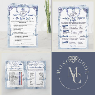 Nautical Anchor Bridal Shower, Wedding 4 Games Invitation