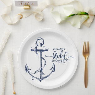 Nautical Anchor Bridal Shower White Paper Plate