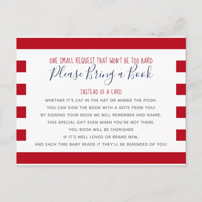 Nautical Anchor Bring a Book Library Baby Shower Invitation Postcard (Front)