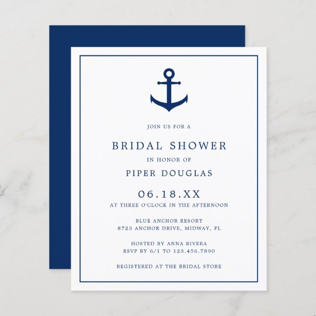 Nautical Anchor Budget Bridal Shower Invitation (Front/Back)