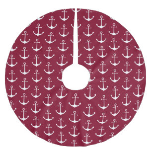 Nautical anchor burgundy seaside lake Christmas Brushed Polyester Tree Skirt