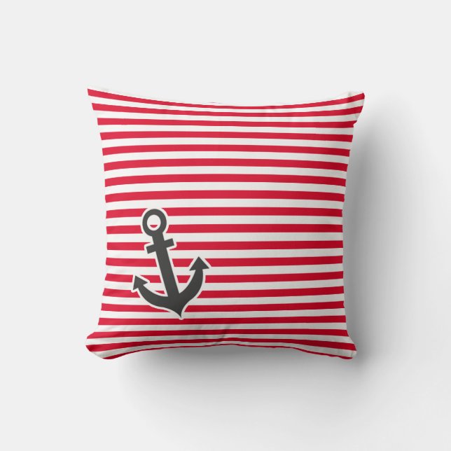 Nautical Anchor; Cadmium Red Stripes; Striped Cushion (Front)