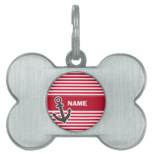 Nautical Anchor; Cadmium Red Stripes; Striped Pet ID Tag