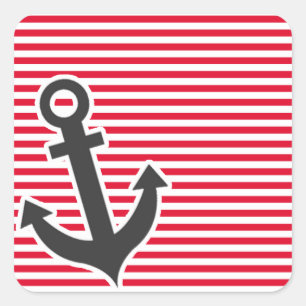 Nautical Anchor; Cadmium Red Stripes; Striped Square Sticker