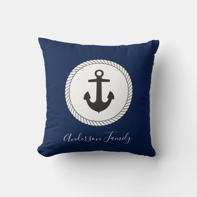 Nautical Anchor Calligraphy Family Name Cushion (Front)