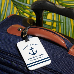 Nautical Anchor Captain Boat Name Monogram Luggage Tag