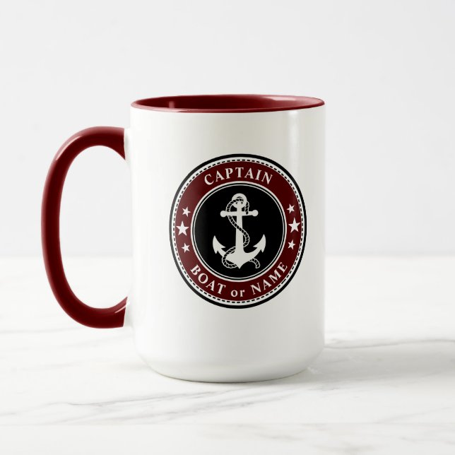 Nautical Anchor Captain Boat or Name Large 2 Sided Mug (Left)